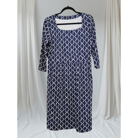 J. McLaughlin Printed Dress Knit Scoop Neck w/ Pockets & 3/4 sleeves sz L - Picture 1 of 11